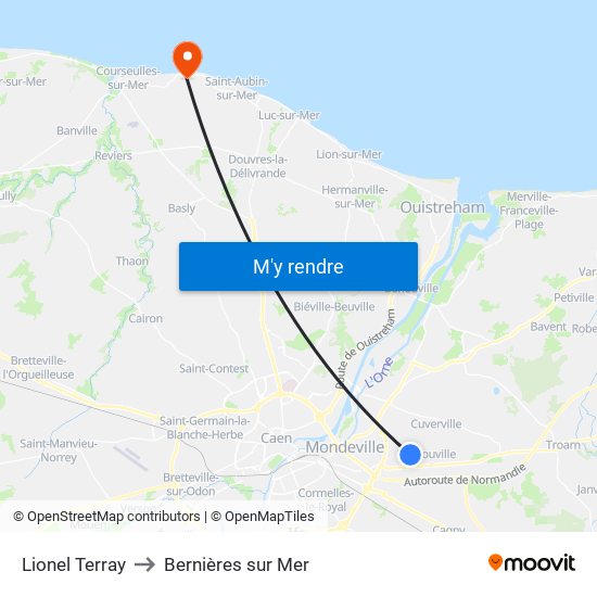 Lionel Terray to Bernières sur Mer map