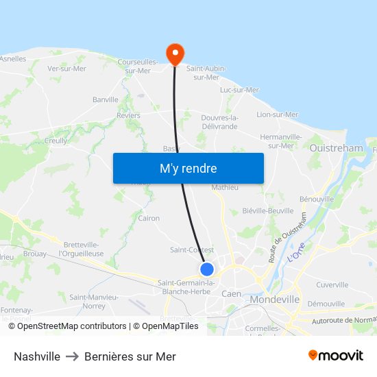 Nashville to Bernières sur Mer map