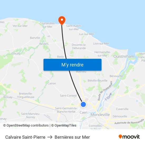 Calvaire Saint-Pierre to Bernières sur Mer map