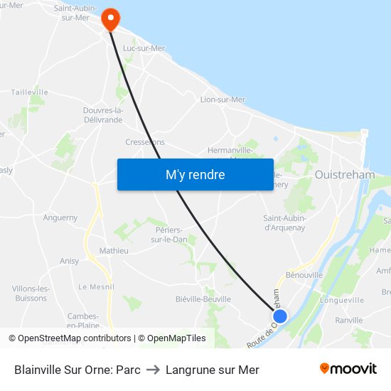 Blainville Sur Orne: Parc to Langrune sur Mer map