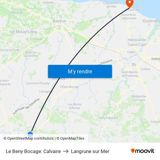 Le Beny Bocage: Calvaire to Langrune sur Mer map