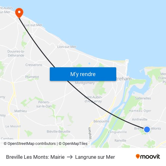 Breville Les Monts: Mairie to Langrune sur Mer map