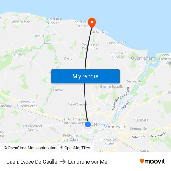 Caen: Lycee De Gaulle to Langrune sur Mer map