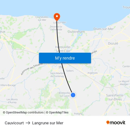 Cauvicourt to Langrune sur Mer map