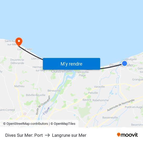 Dives Sur Mer: Port to Langrune sur Mer map