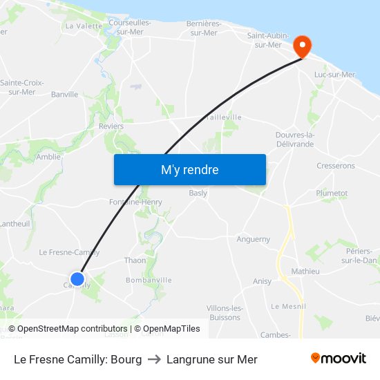 Le Fresne Camilly: Bourg to Langrune sur Mer map