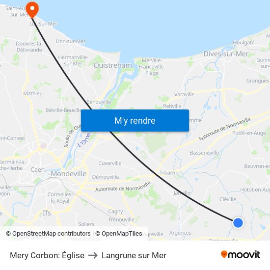Mery Corbon: Église to Langrune sur Mer map