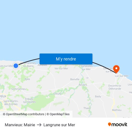 Manvieux: Mairie to Langrune sur Mer map