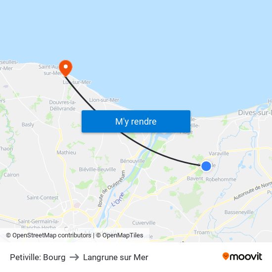 Petiville: Bourg to Langrune sur Mer map