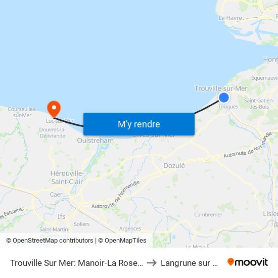 Trouville Sur Mer: Manoir-La Roseraie to Langrune sur Mer map