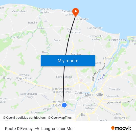 Route D'Evrecy to Langrune sur Mer map