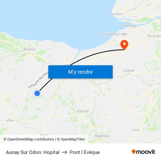 Aunay Sur Odon: Hopital to Pont l Évêque map