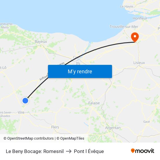 Le Beny Bocage: Romesnil to Pont l Évêque map