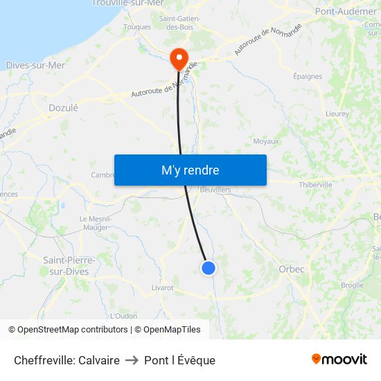 Cheffreville: Calvaire to Pont l Évêque map