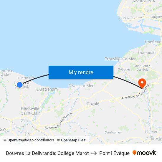 Douvres La Delivrande: Collège Marot to Pont l Évêque map