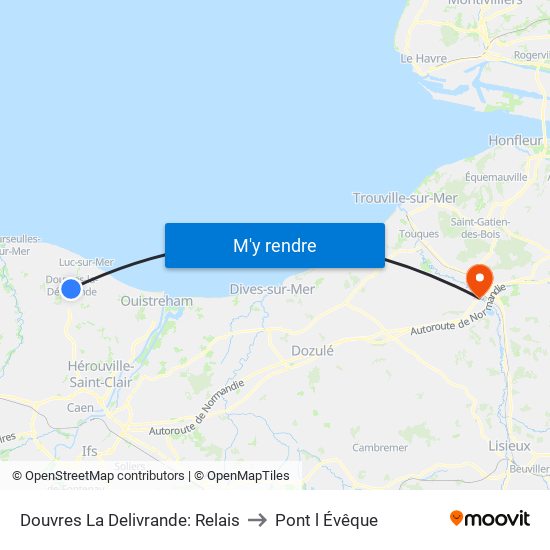 Douvres La Delivrande: Relais to Pont l Évêque map