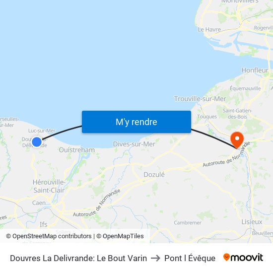 Douvres La Delivrande: Le Bout Varin to Pont l Évêque map