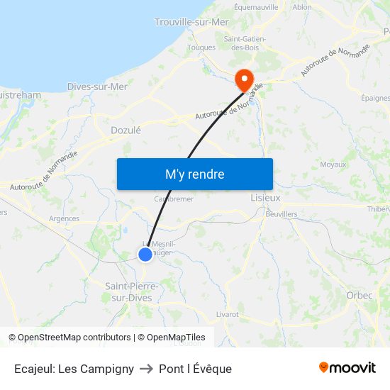 Ecajeul: Les Campigny to Pont l Évêque map