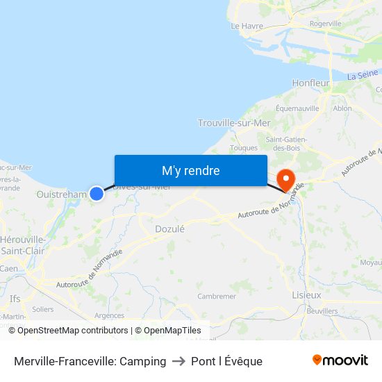 Merville-Franceville: Camping to Pont l Évêque map