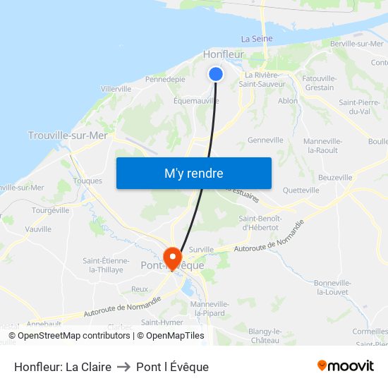 Honfleur: La Claire to Pont l Évêque map