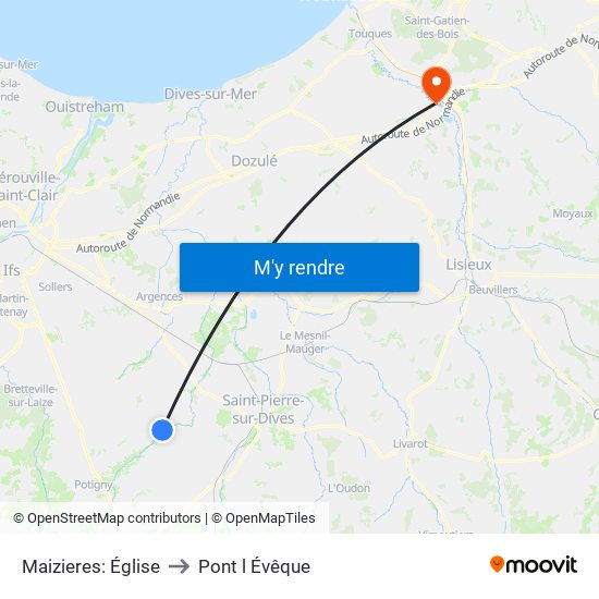Maizieres: Église to Pont l Évêque map