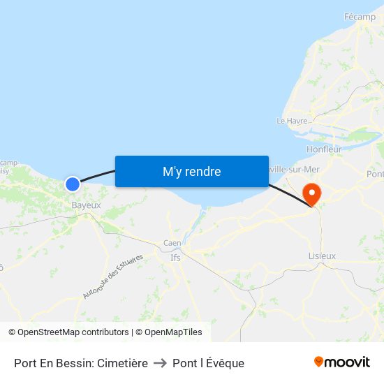 Port En Bessin: Cimetière to Pont l Évêque map