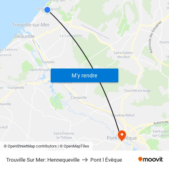 Trouville Sur Mer: Hennequeville to Pont l Évêque map