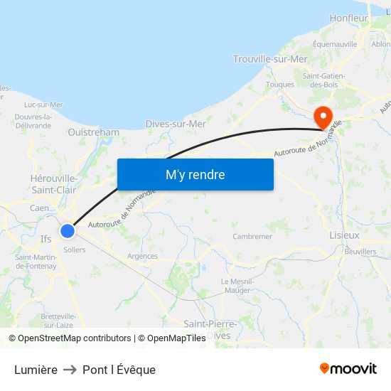 Lumière to Pont l Évêque map