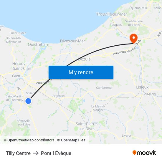 Tilly Centre to Pont l Évêque map