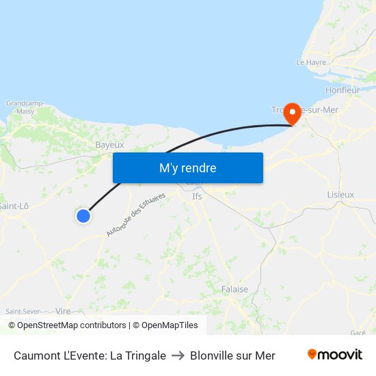 Caumont L'Evente: La Tringale to Blonville sur Mer map