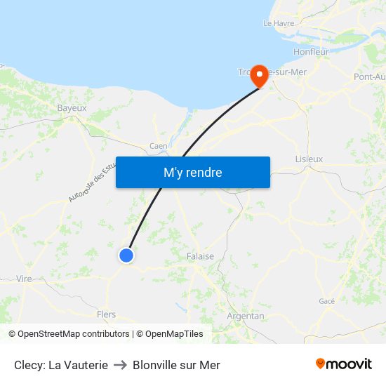 Clecy: La Vauterie to Blonville sur Mer map