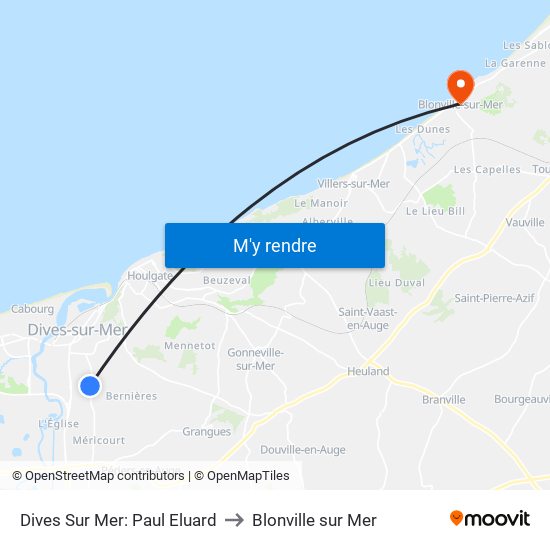Dives Sur Mer: Paul Eluard to Blonville sur Mer map