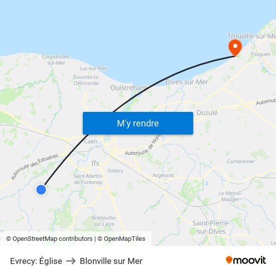 Evrecy: Église to Blonville sur Mer map