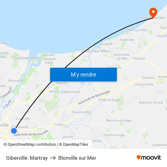 Giberville: Martray to Blonville sur Mer map