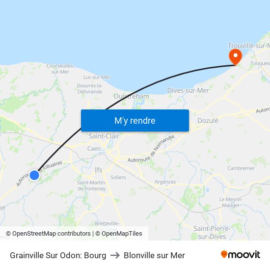 Grainville Sur Odon: Bourg to Blonville sur Mer map