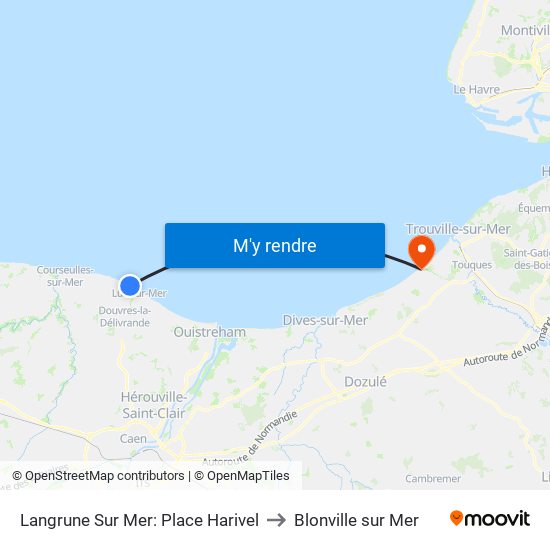 Langrune Sur Mer: Place Harivel to Blonville sur Mer map