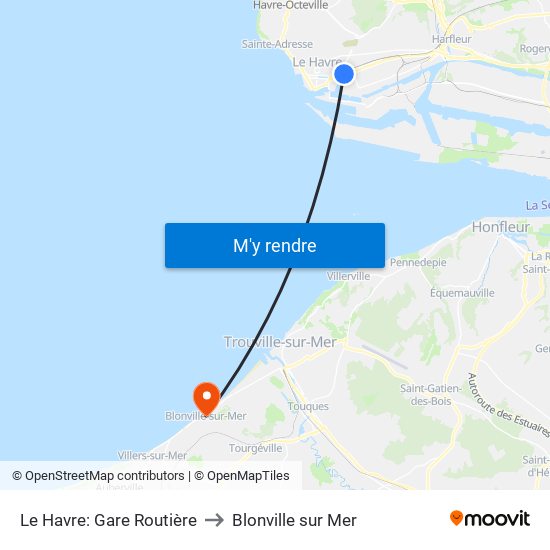 Le Havre: Gare Routière to Blonville sur Mer map