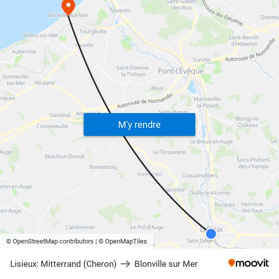 Lisieux: Mitterrand (Cheron) to Blonville sur Mer map