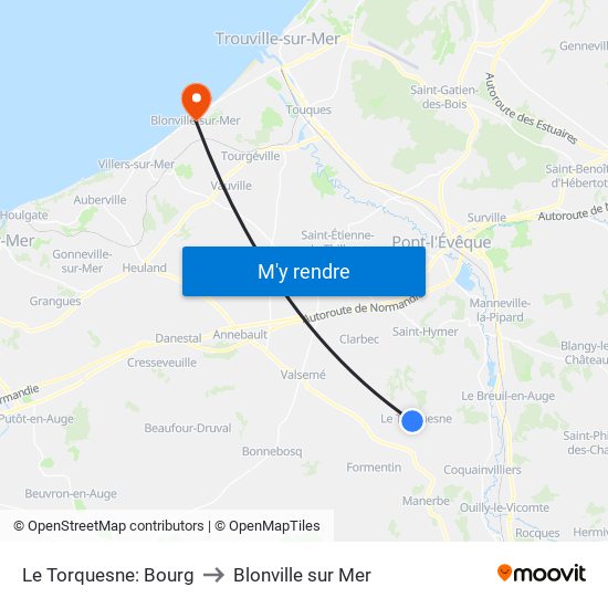 Le Torquesne: Bourg to Blonville sur Mer map