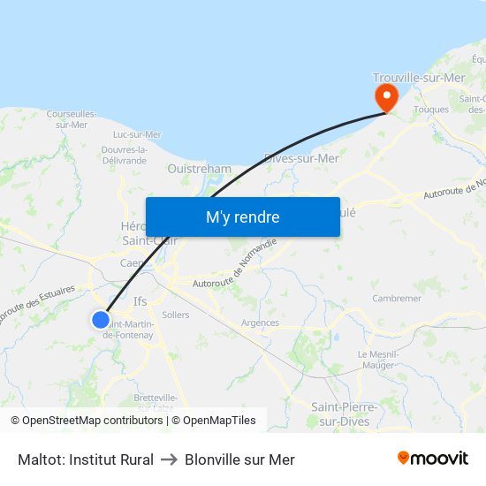 Maltot: Institut Rural to Blonville sur Mer map