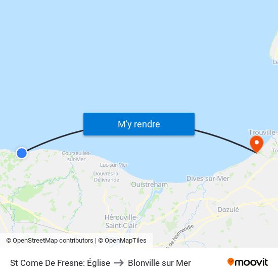 St Come De Fresne: Église to Blonville sur Mer map