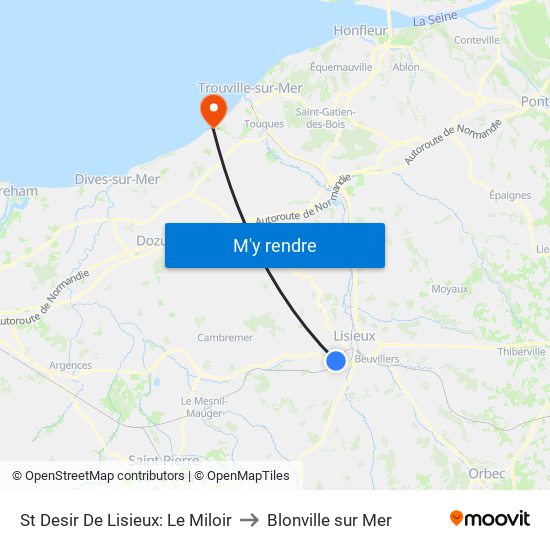 St Desir De Lisieux: Le Miloir to Blonville sur Mer map