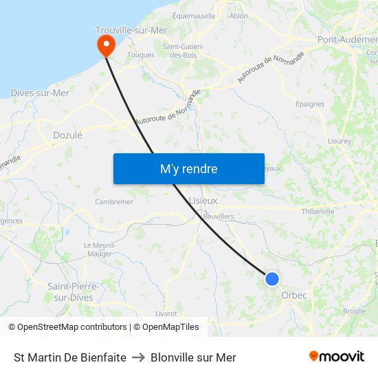 St Martin De Bienfaite to Blonville sur Mer map