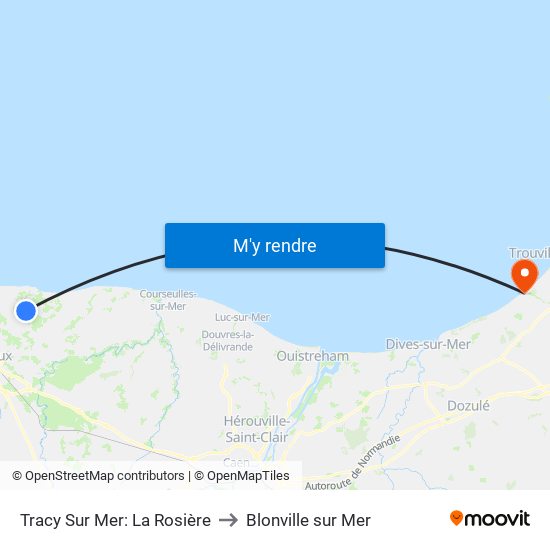 Tracy Sur Mer: La Rosière to Blonville sur Mer map