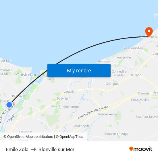 Emile Zola to Blonville sur Mer map