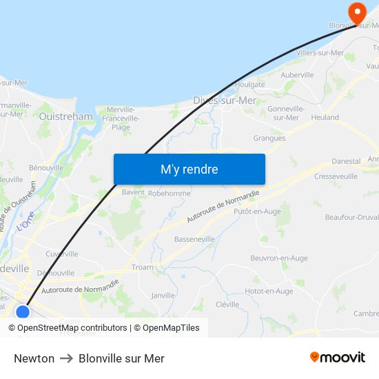 Newton to Blonville sur Mer map