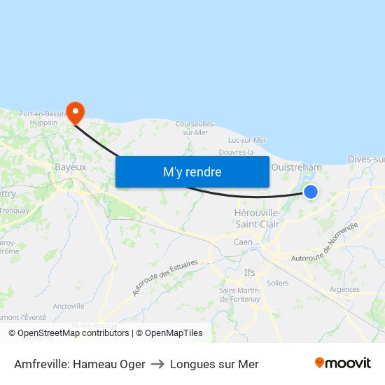 Amfreville: Hameau Oger to Longues sur Mer map