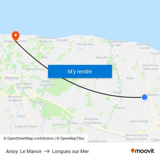 Anisy: Le Manoir to Longues sur Mer map