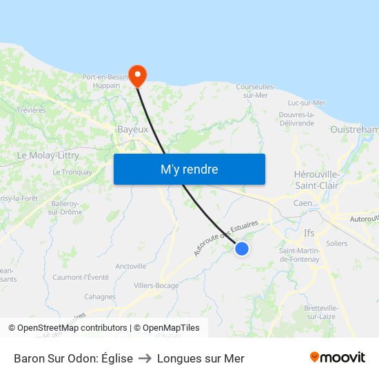 Baron Sur Odon: Église to Longues sur Mer map