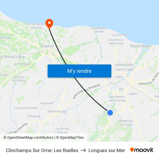 Clinchamps Sur Orne: Les Ruelles to Longues sur Mer map